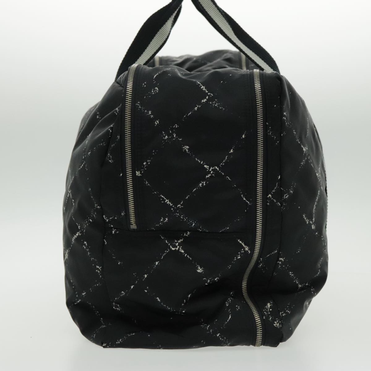 CHANEL Travel Line Boston Bag Nylon Black Silver CC 94723