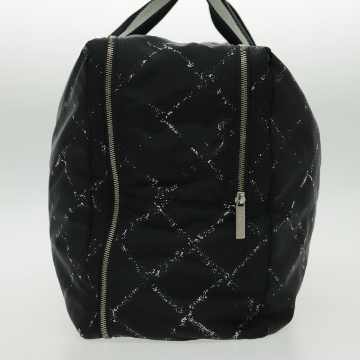 CHANEL Travel Line Boston Bag Nylon Black Silver CC 94723