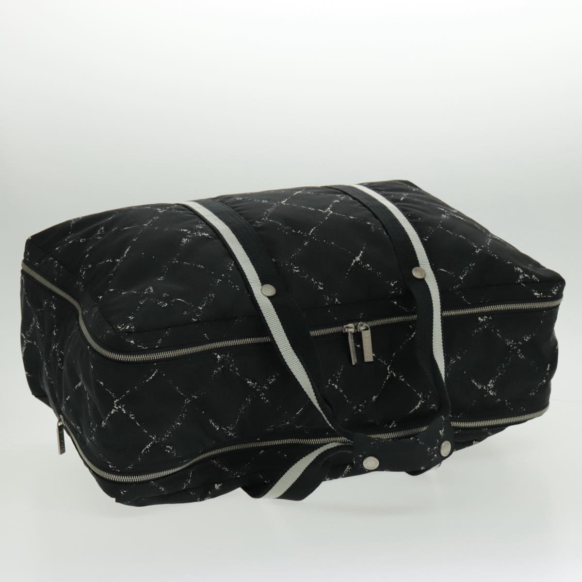 CHANEL Travel Line Boston Bag Nylon Black Silver CC 94723