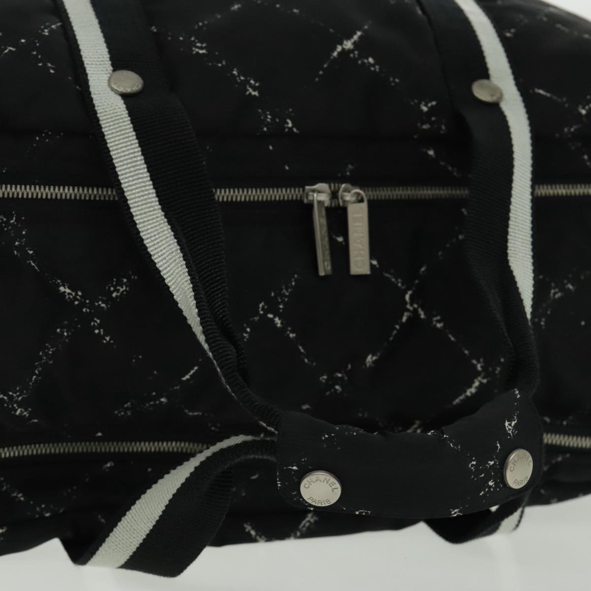 CHANEL Travel Line Boston Bag Nylon Black Silver CC 94723