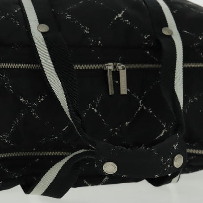 CHANEL Travel Line Boston Bag Nylon Black Silver CC 94723