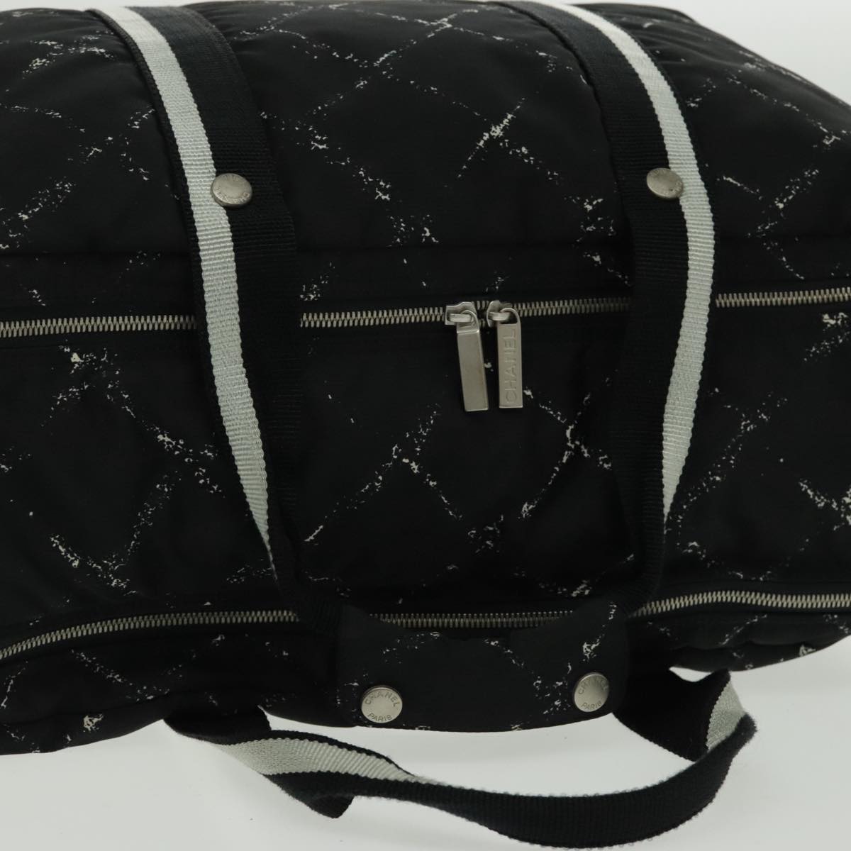 CHANEL Travel Line Boston Bag Nylon Black Silver CC 94723