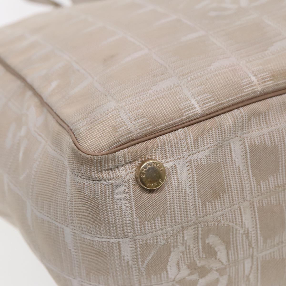 CHANEL New Travel line Tote Bag Nylon Beige CC 94803