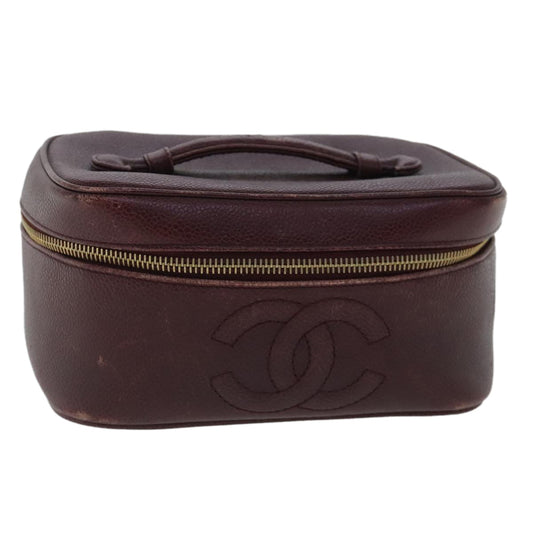 CHANEL Vanity COCO Mark Pouch Caviar Skin Wine Red Gold CC 95362