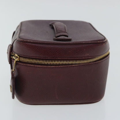 CHANEL Vanity COCO Mark Pouch Caviar Skin Wine Red Gold CC 95362