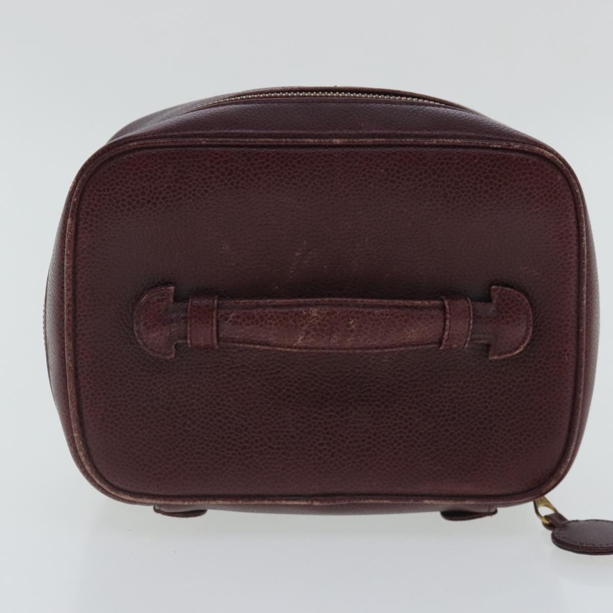 CHANEL Vanity COCO Mark Pouch Caviar Skin Wine Red Gold CC 95362