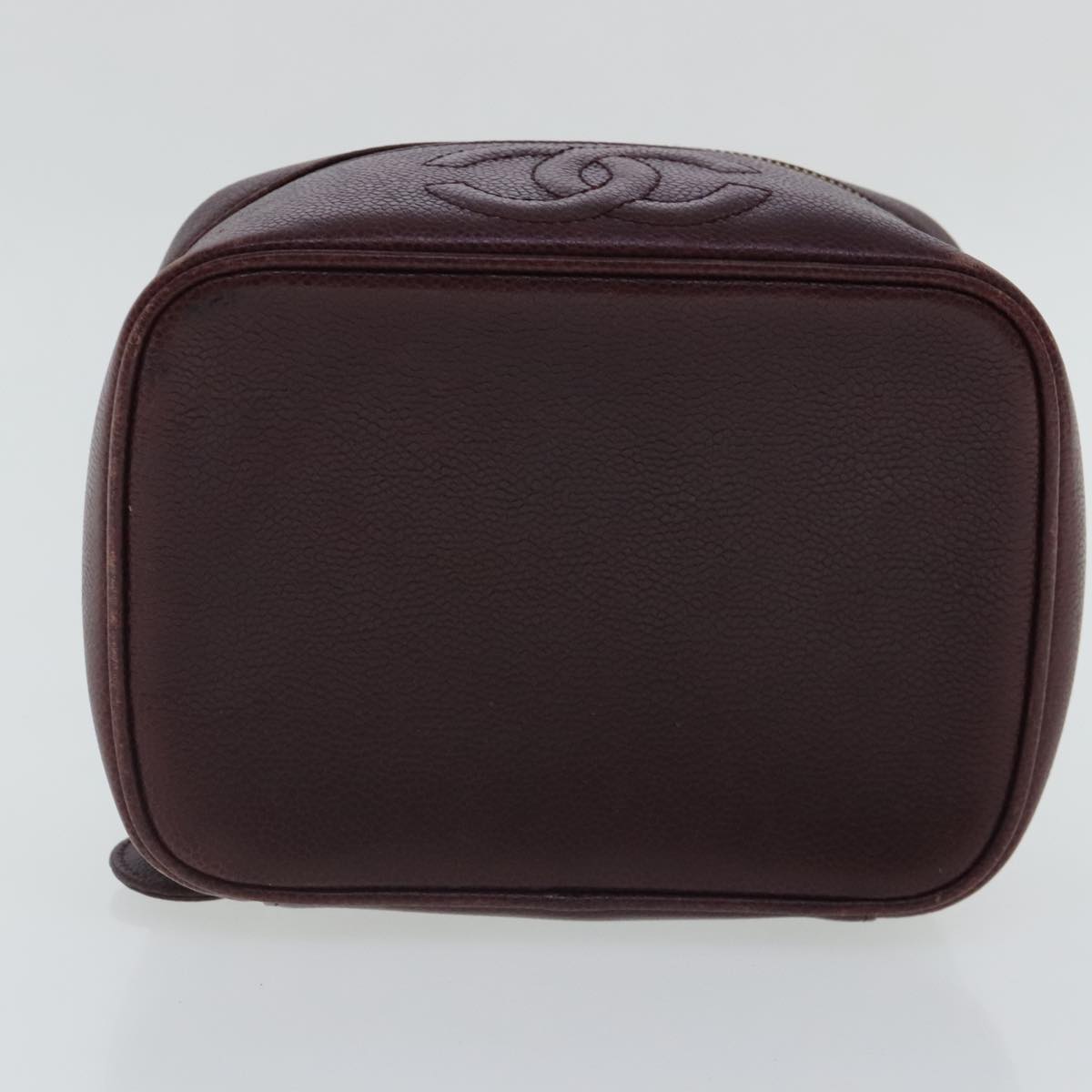 CHANEL Vanity COCO Mark Pouch Caviar Skin Wine Red Gold CC 95362