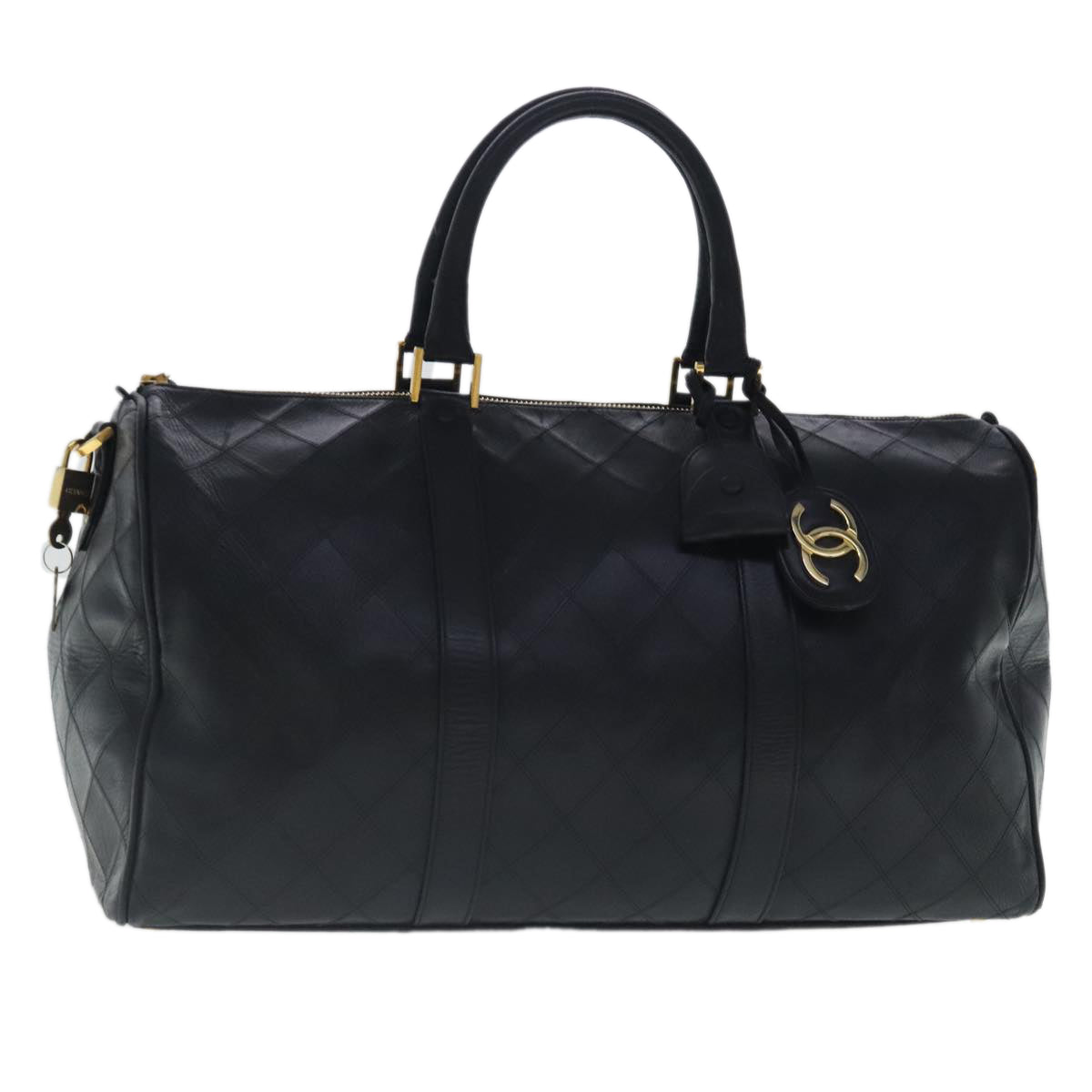 CHANEL Bicolore Boston Bag Leather Black Gold CC 95529
