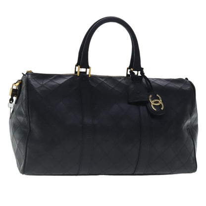CHANEL Bicolore Boston Bag Leather Black Gold CC 95529