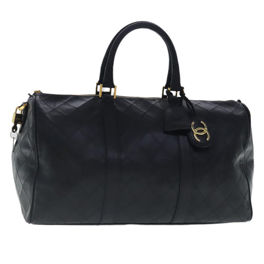CHANEL Bicolore Boston Bag Leather Black Gold CC 95529