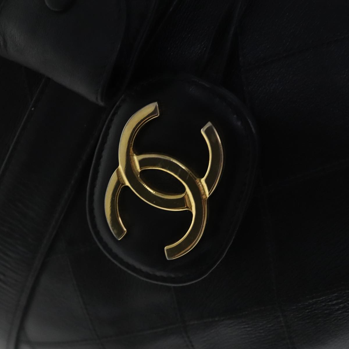 CHANEL Bicolore Boston Bag Leather Black Gold CC 95529
