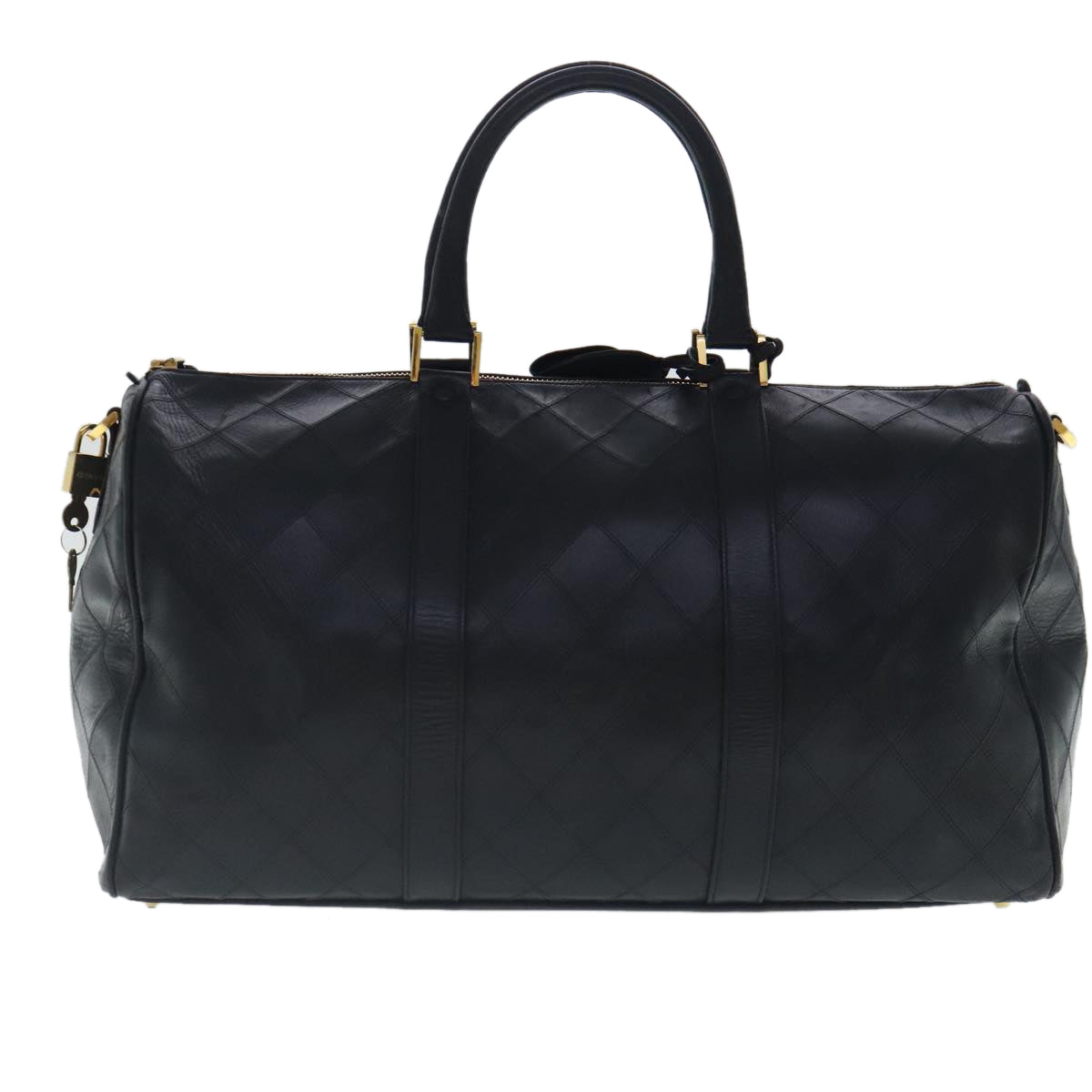 CHANEL Bicolore Boston Bag Leather Black Gold CC 95529