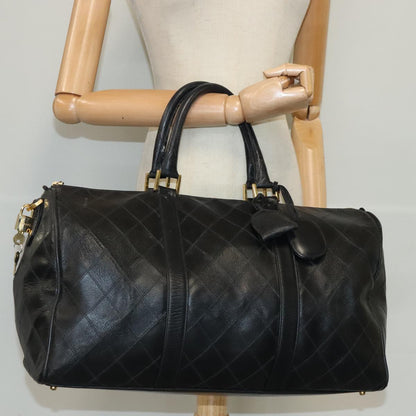 CHANEL Bicolore Boston Bag Leather Black Gold CC 95529