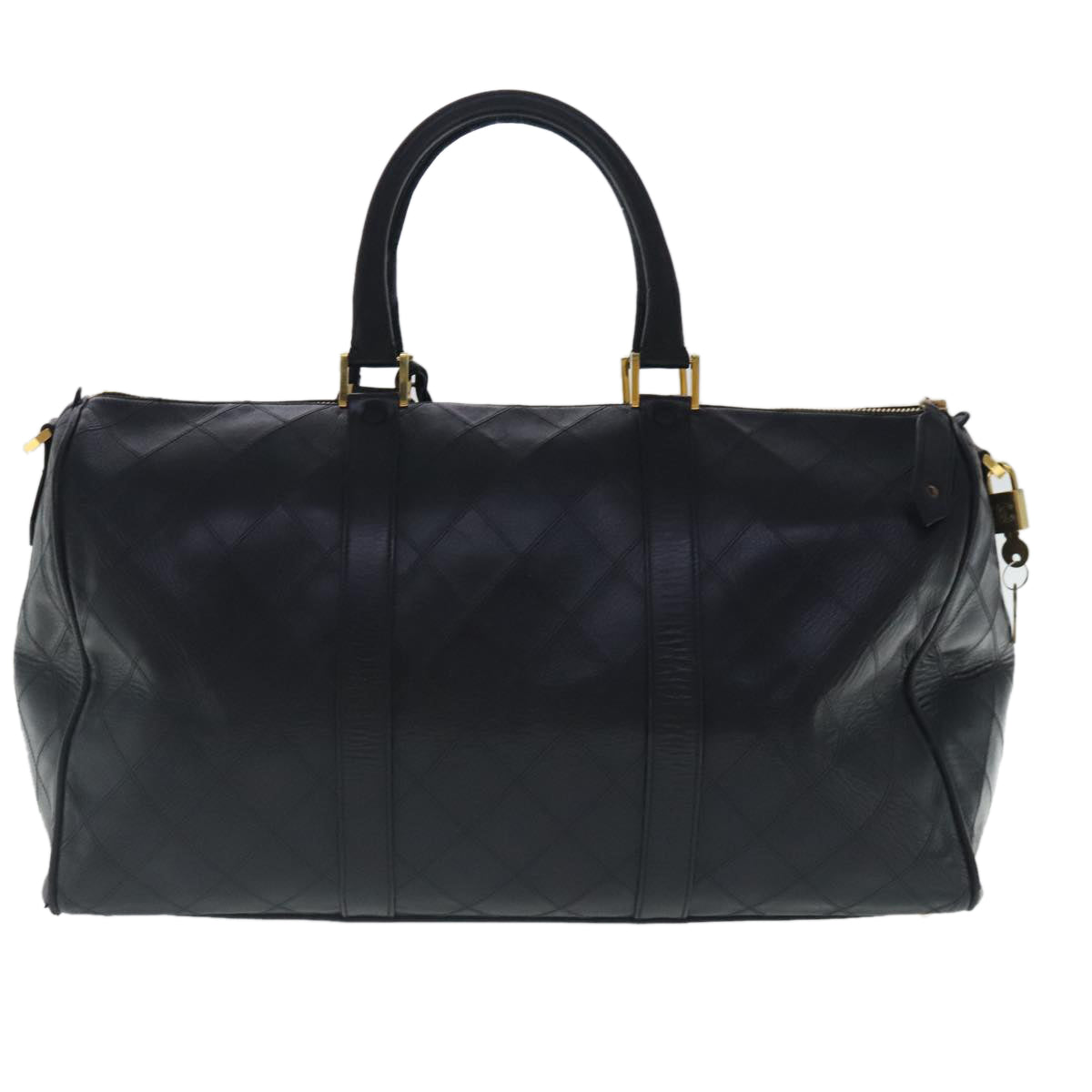 CHANEL Bicolore Boston Bag Leather Black Gold CC 95529
