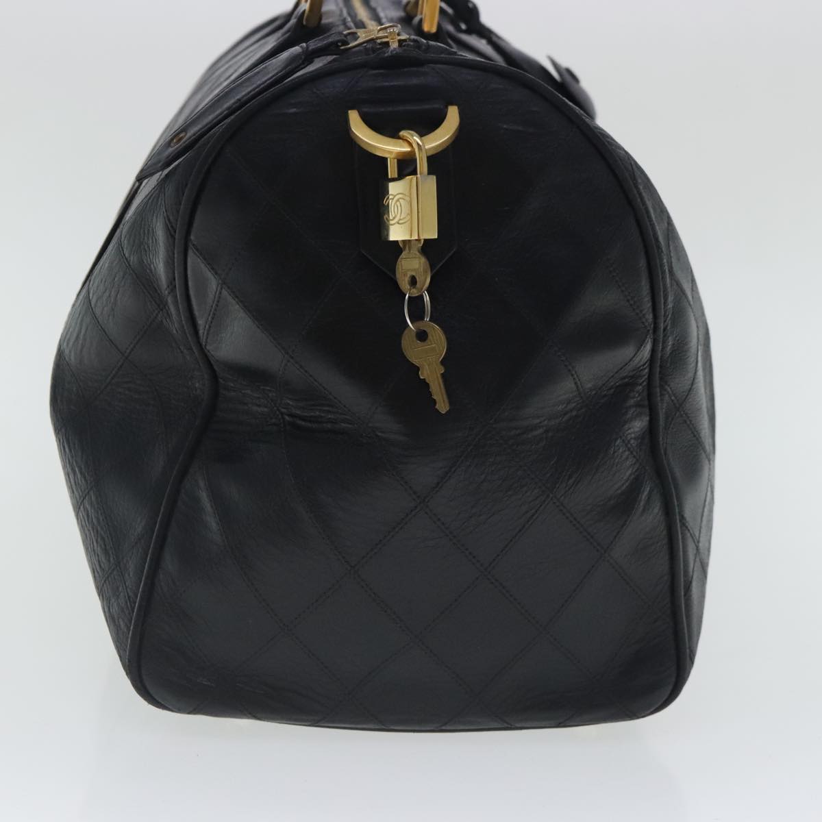 CHANEL Bicolore Boston Bag Leather Black Gold CC 95529