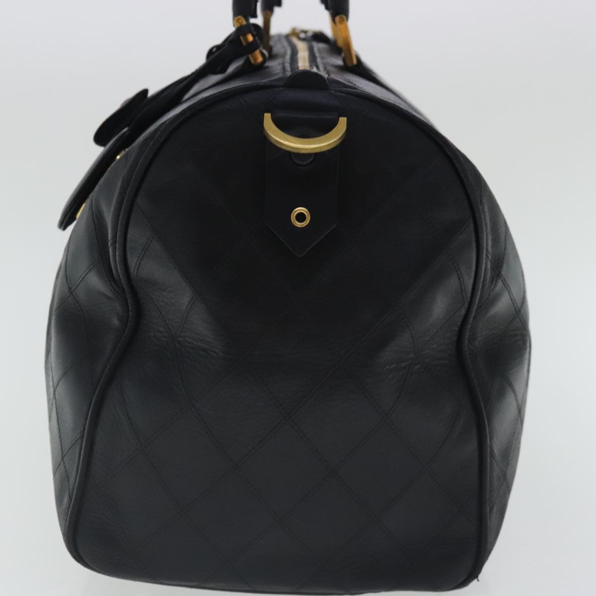 CHANEL Bicolore Boston Bag Leather Black Gold CC 95529