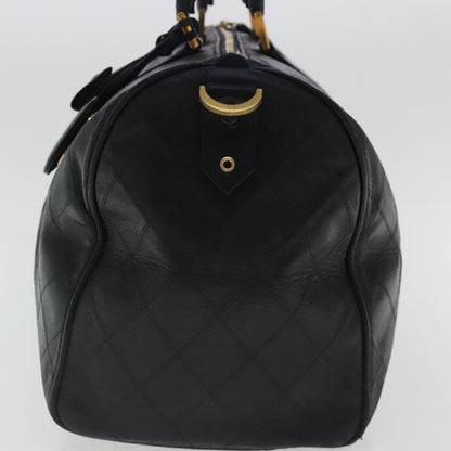CHANEL Bicolore Boston Bag Leather Black Gold CC 95529