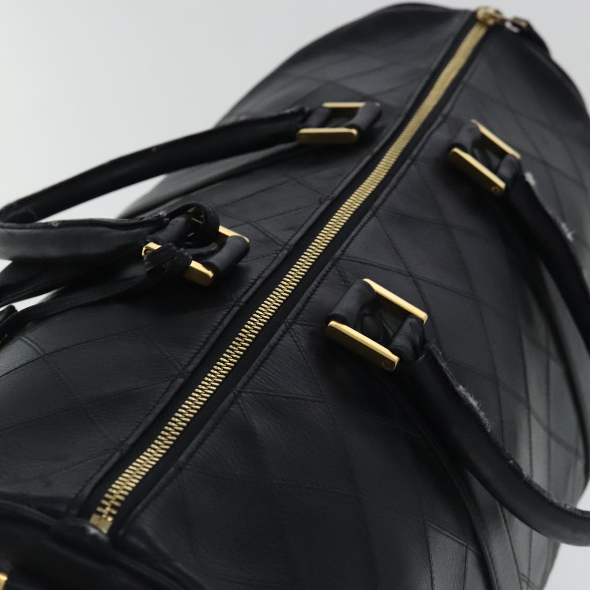 CHANEL Bicolore Boston Bag Leather Black Gold CC 95529
