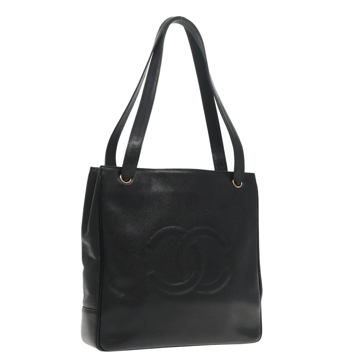 CHANEL COCO Mark Tote Bag Caviar Skin Black Gold CC 95534