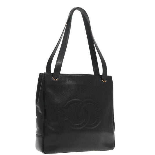 CHANEL COCO Mark Tote Bag Caviar Skin Black Gold CC 95534