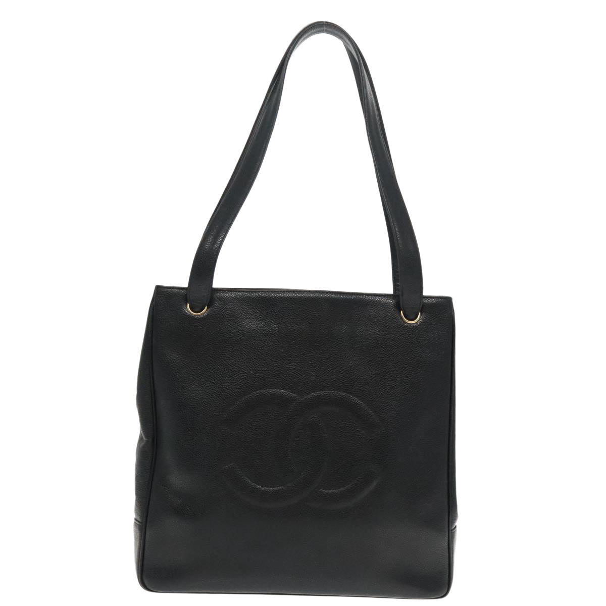 CHANEL COCO Mark Tote Bag Caviar Skin Black Gold CC 95534