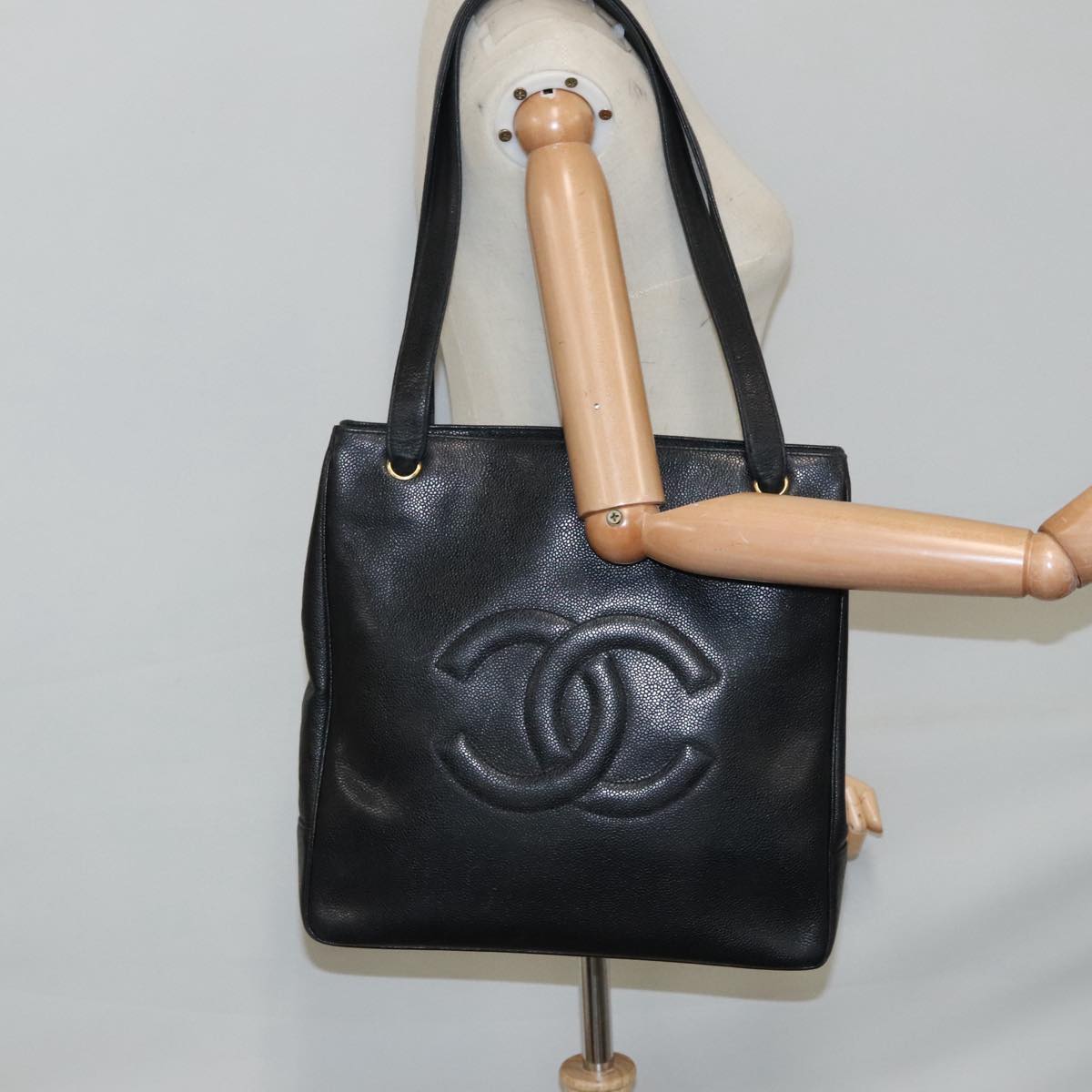 CHANEL COCO Mark Tote Bag Caviar Skin Black Gold CC 95534