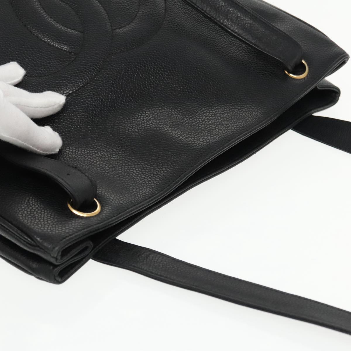 CHANEL COCO Mark Tote Bag Caviar Skin Black Gold CC 95534