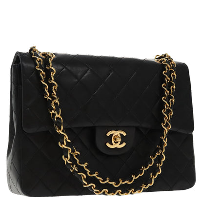 CHANEL Matelasse Chain Hand Bag Lamb Skin Black Gold CC 95715A