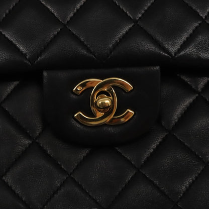 CHANEL Matelasse Chain Hand Bag Lamb Skin Black Gold CC 95715A