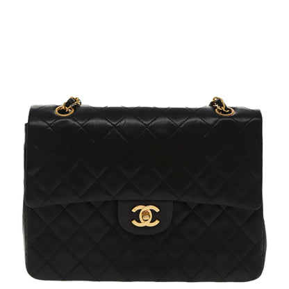 CHANEL Matelasse Chain Hand Bag Lamb Skin Black Gold CC 95715A