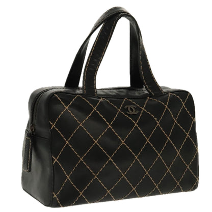 CHANEL Matelasse Wild Stitch Hand Bag Leather Black CC 95716