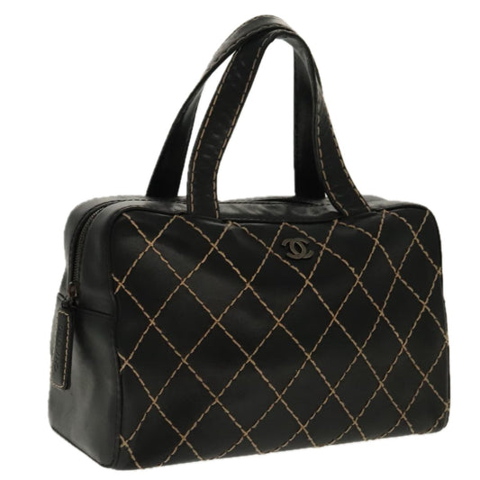 CHANEL Matelasse Wild Stitch Hand Bag Leather Black CC 95716