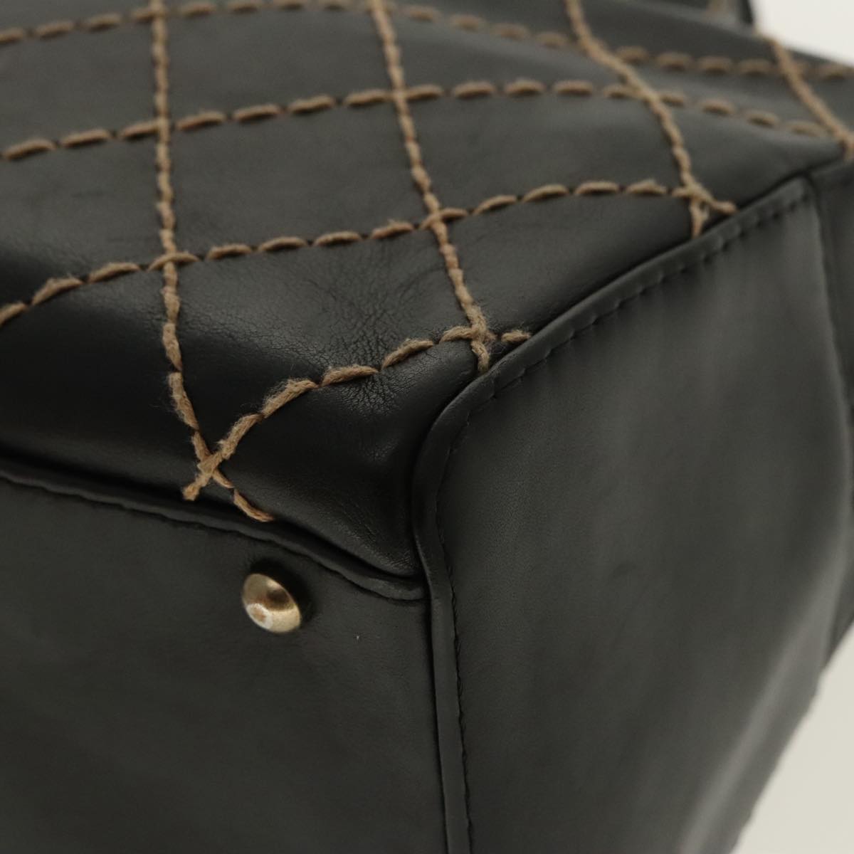 CHANEL Matelasse Wild Stitch Hand Bag Leather Black CC 95716