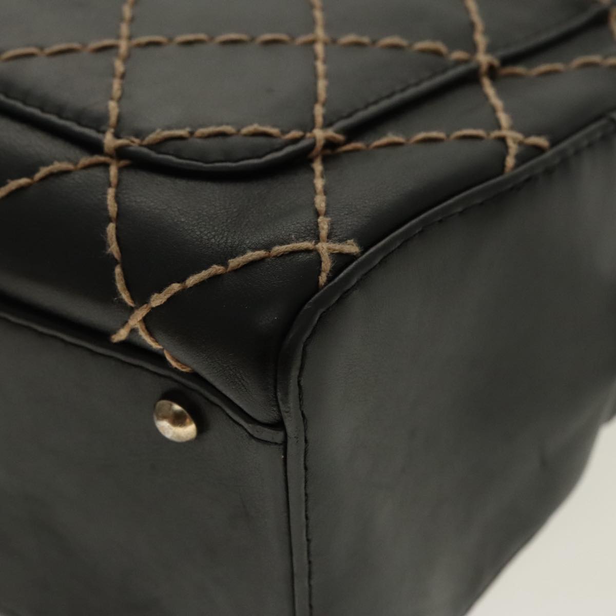 CHANEL Matelasse Wild Stitch Hand Bag Leather Black CC 95716
