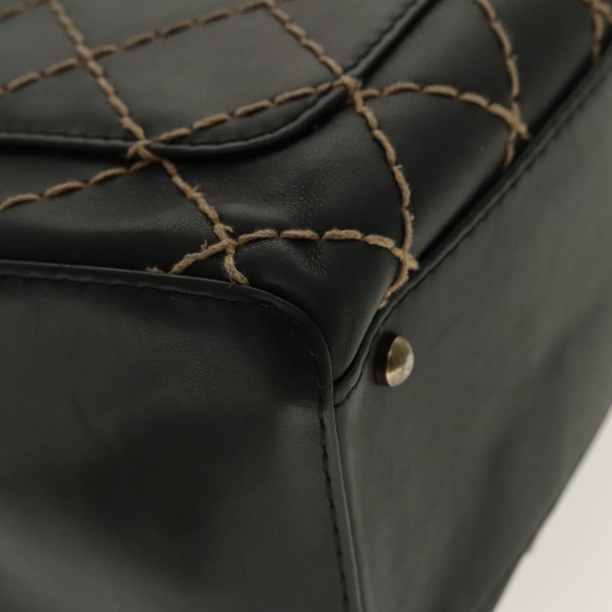 CHANEL Matelasse Wild Stitch Hand Bag Leather Black CC 95716