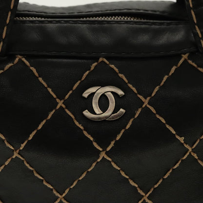 CHANEL Matelasse Wild Stitch Hand Bag Leather Black CC 95716