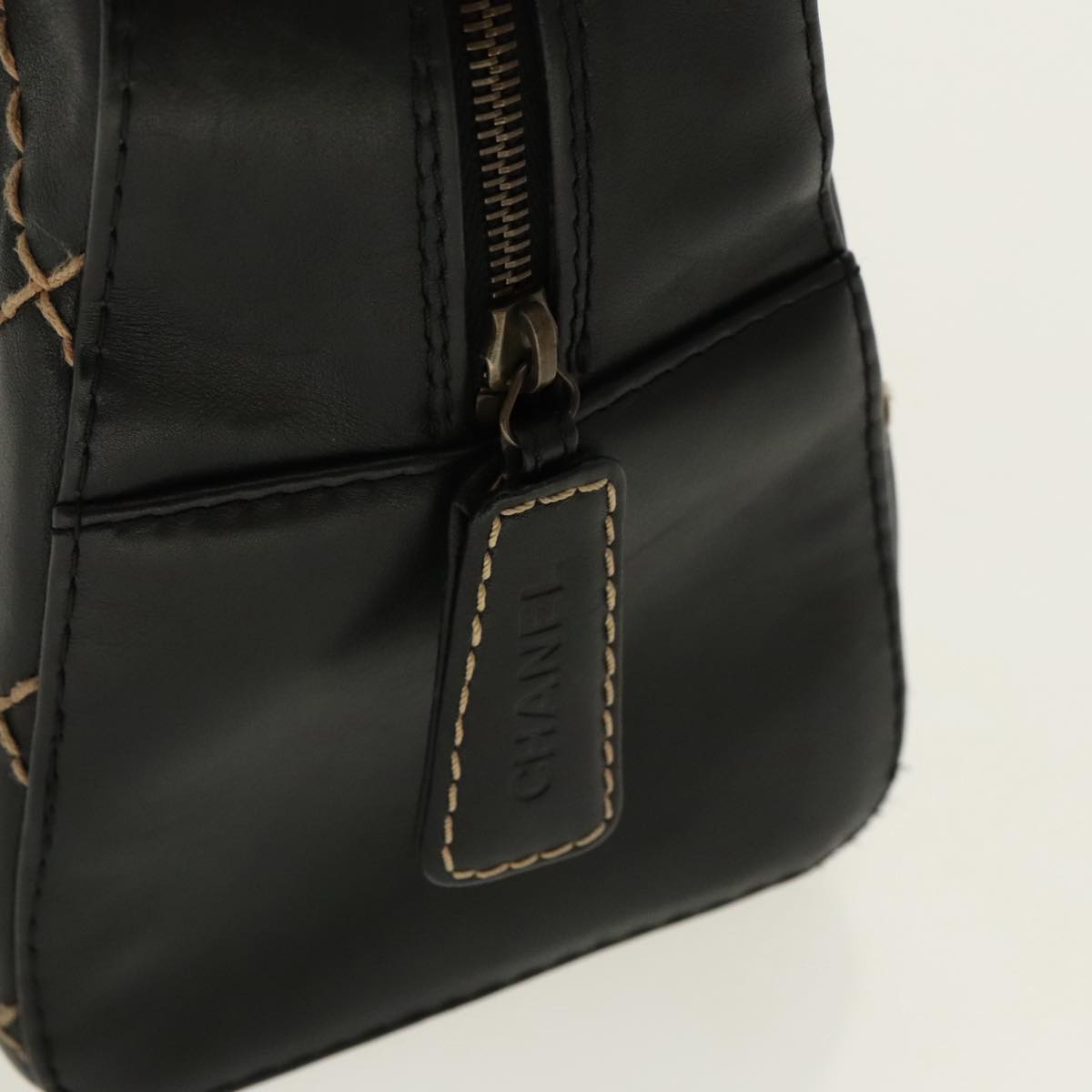 CHANEL Matelasse Wild Stitch Hand Bag Leather Black CC 95716