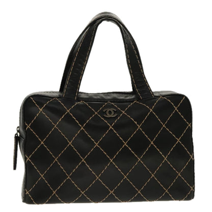 CHANEL Matelasse Wild Stitch Hand Bag Leather Black CC 95716