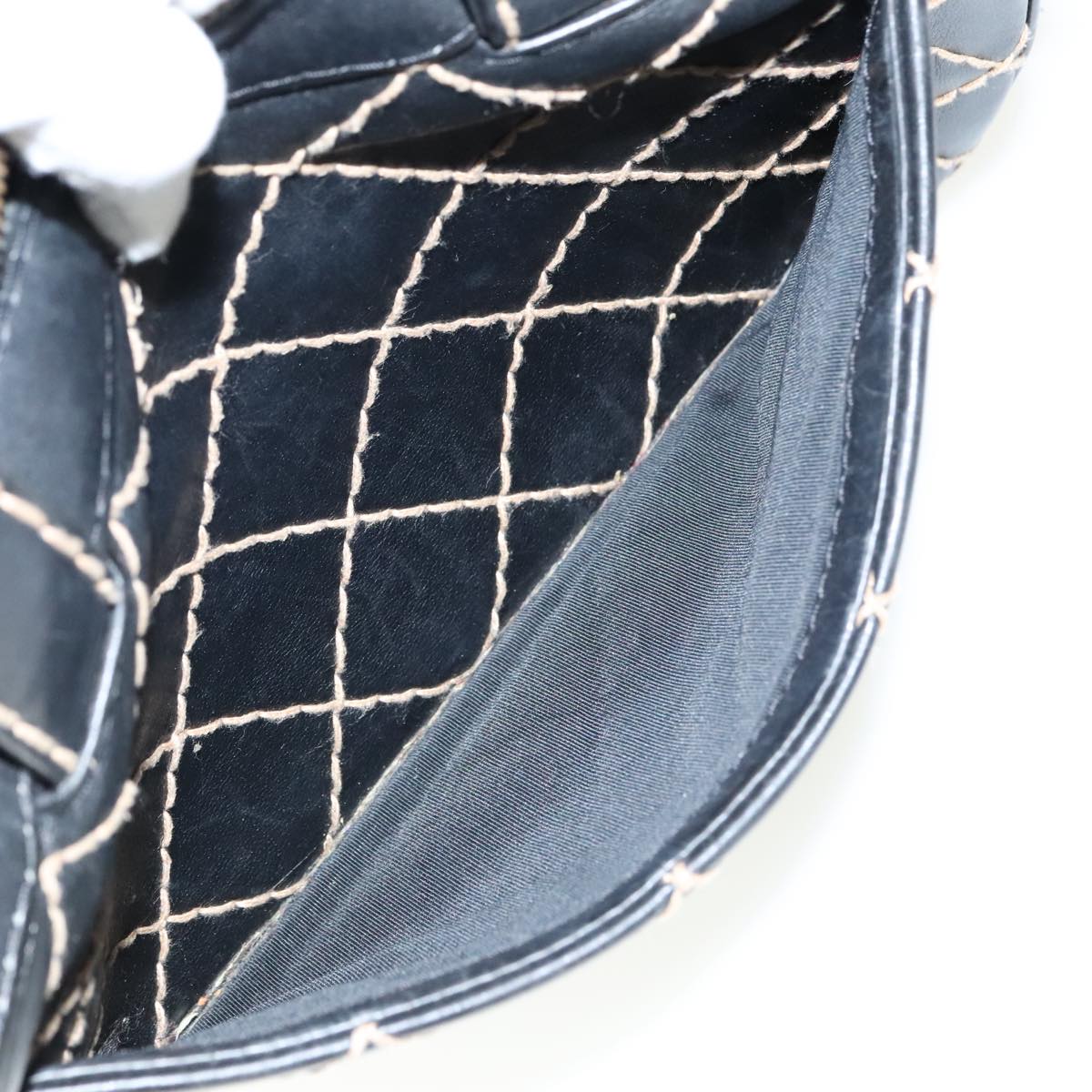 CHANEL Matelasse Wild Stitch Hand Bag Leather Black CC 95716