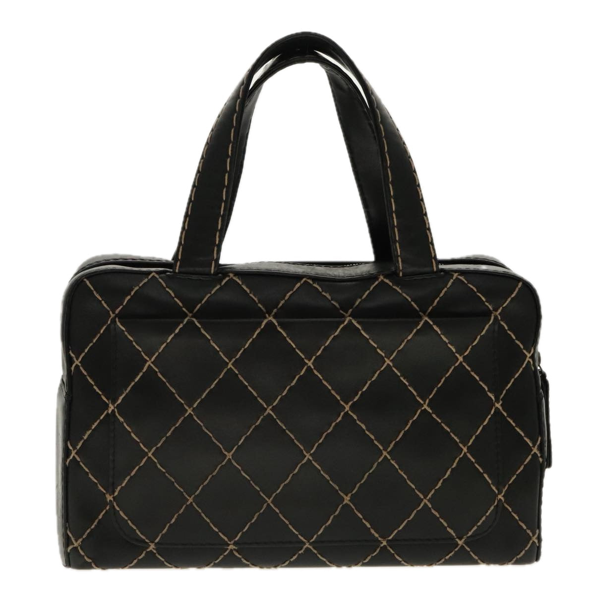CHANEL Matelasse Wild Stitch Hand Bag Leather Black CC 95716