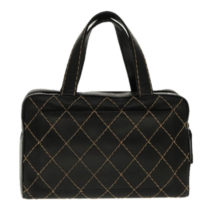 CHANEL Matelasse Wild Stitch Hand Bag Leather Black CC 95716