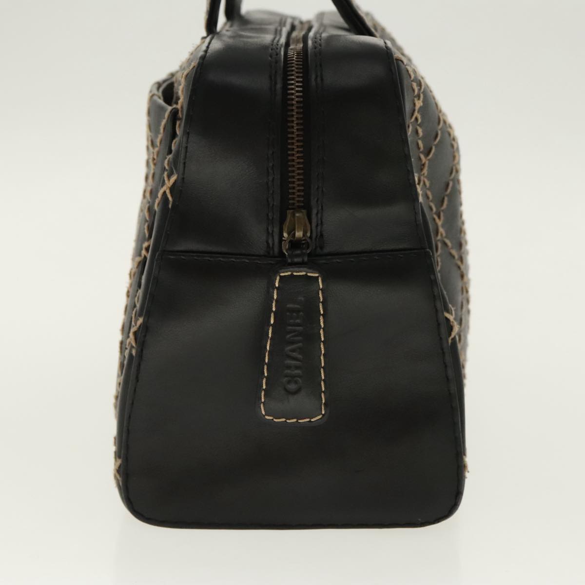 CHANEL Matelasse Wild Stitch Hand Bag Leather Black CC 95716