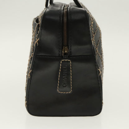 CHANEL Matelasse Wild Stitch Hand Bag Leather Black CC 95716