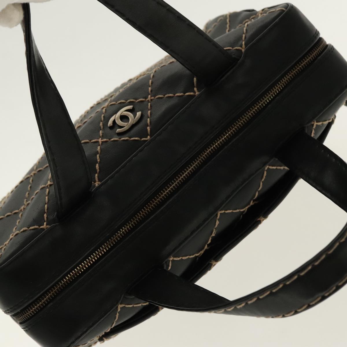 CHANEL Matelasse Wild Stitch Hand Bag Leather Black CC 95716