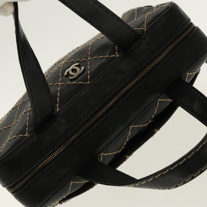 CHANEL Matelasse Wild Stitch Hand Bag Leather Black CC 95716