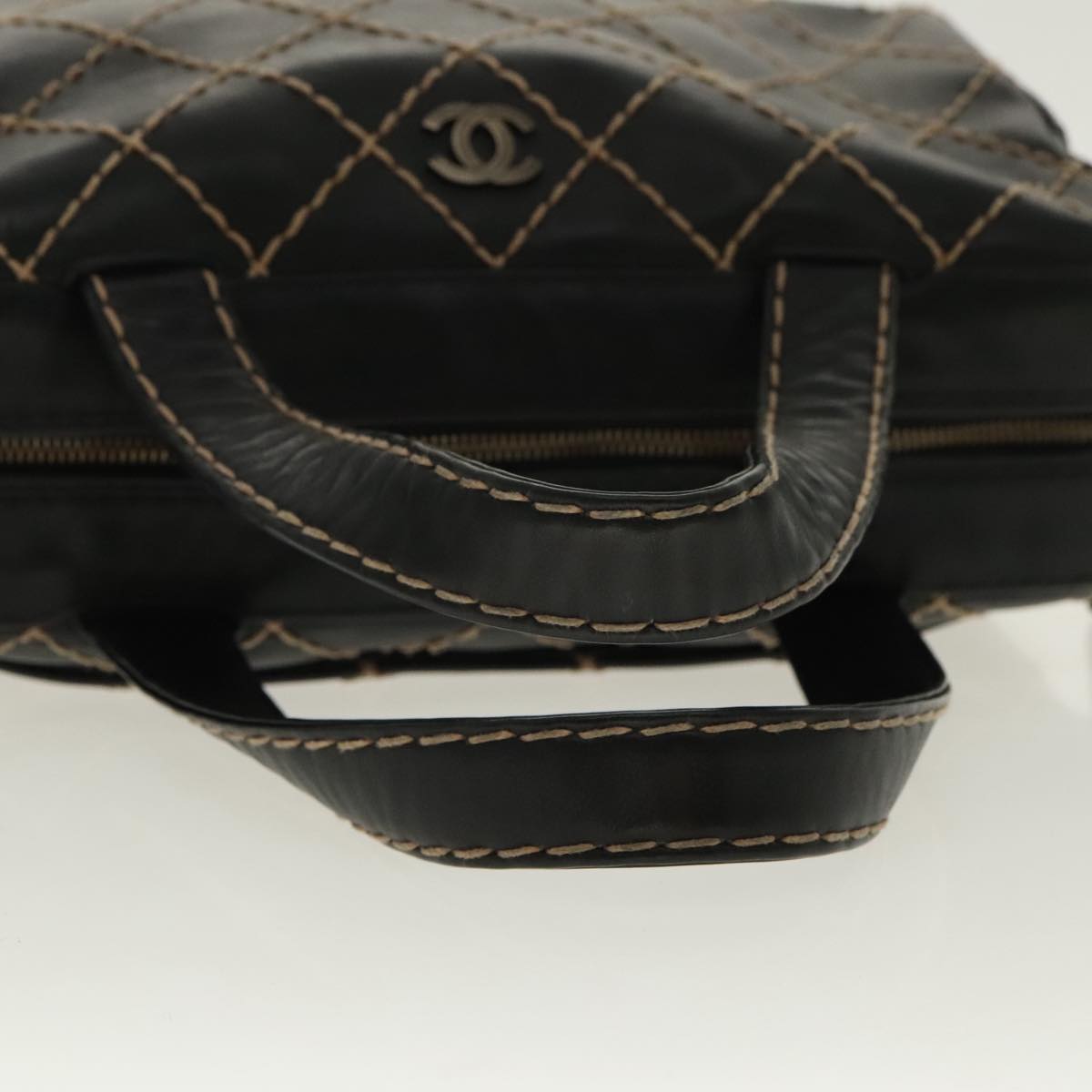 CHANEL Matelasse Wild Stitch Hand Bag Leather Black CC 95716