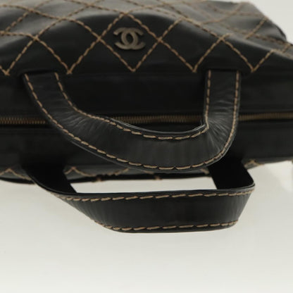 CHANEL Matelasse Wild Stitch Hand Bag Leather Black CC 95716