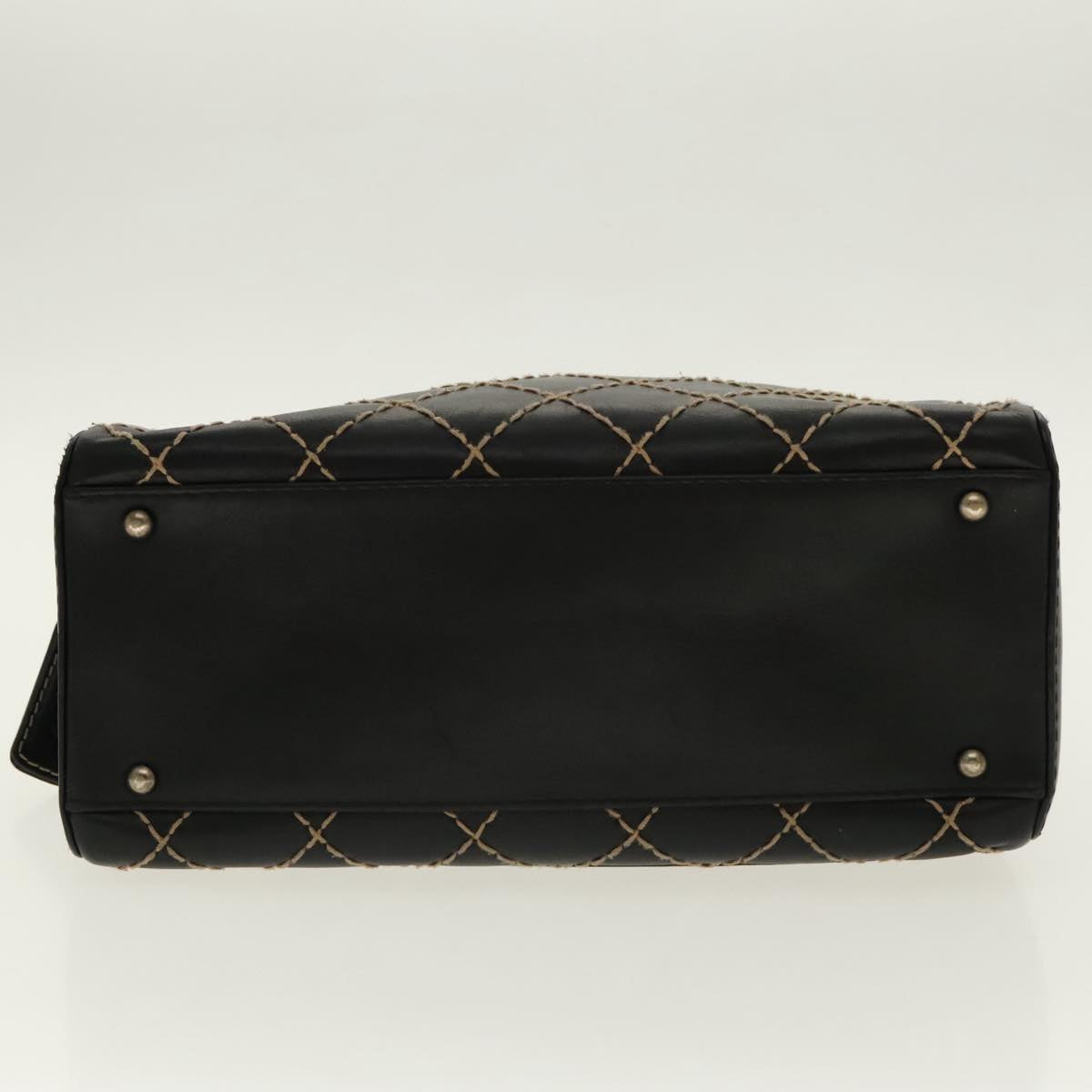 CHANEL Matelasse Wild Stitch Hand Bag Leather Black CC 95716