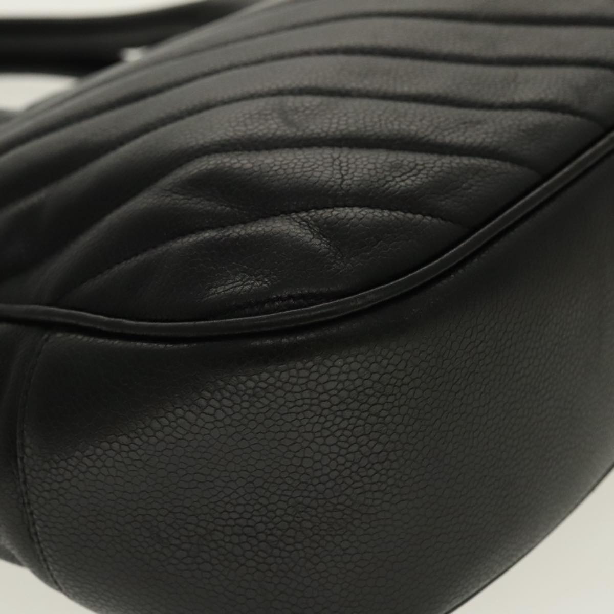 CHANEL V Stitch Hand Bag Caviar Skin Black Gold CC 95729