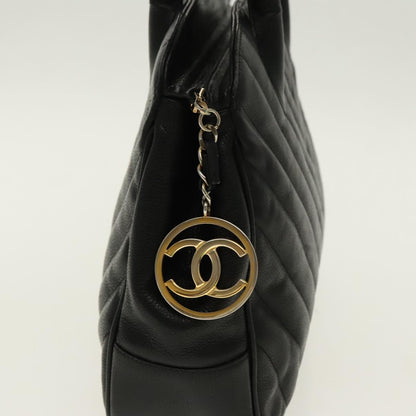 CHANEL V Stitch Hand Bag Caviar Skin Black Gold CC 95729